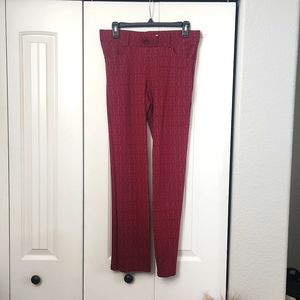 Betabrand Straight-Leg 7-Pocket Dress Pant Yoga Pants, burgundy floral, size M